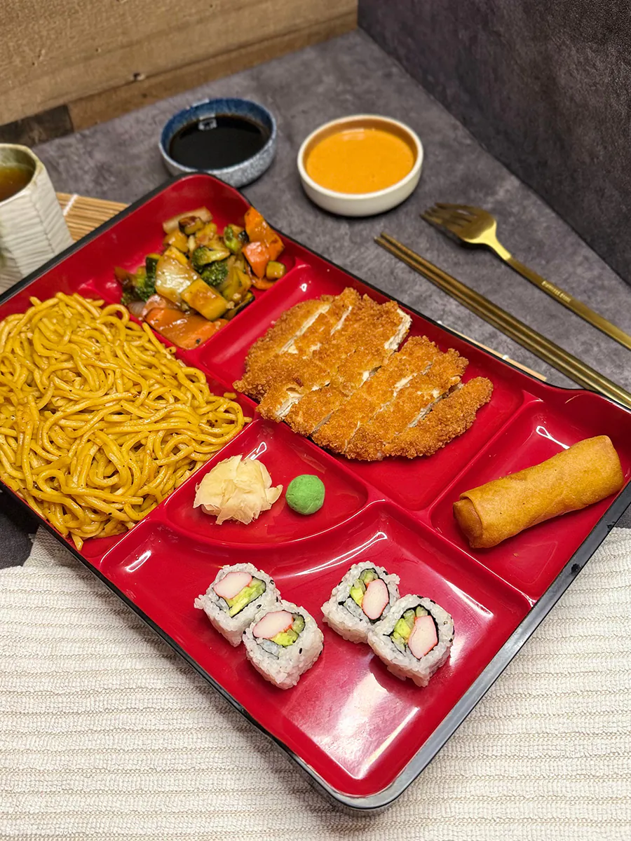 Bento Box with Noodles and Fried Chicken at 3 Ninja's Washingtonville，a Japanese Restaurant in Washingtonville